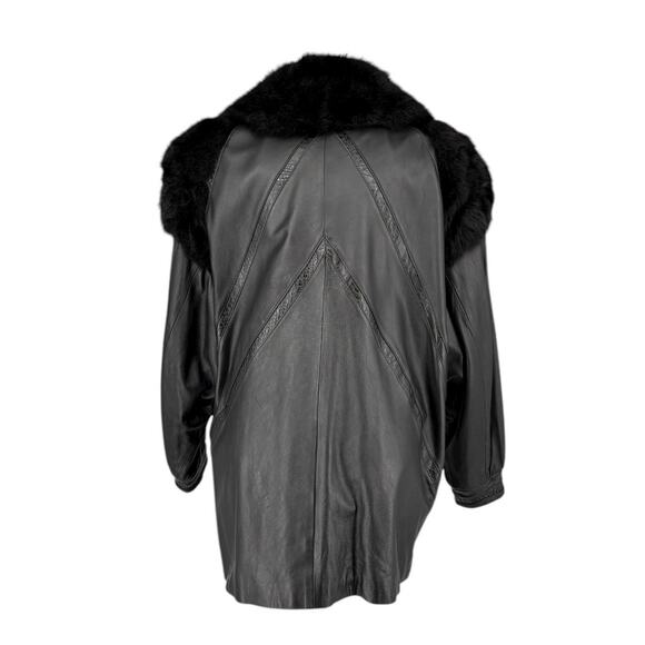 Vintage 80s J x Percy Marvin Richards Leather Coat Fur Collar Black Womens Large - Picture 6 of 16